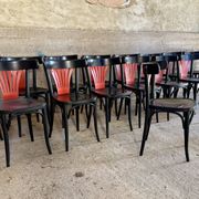 Set of 27 black and red bistro chairs – All wood