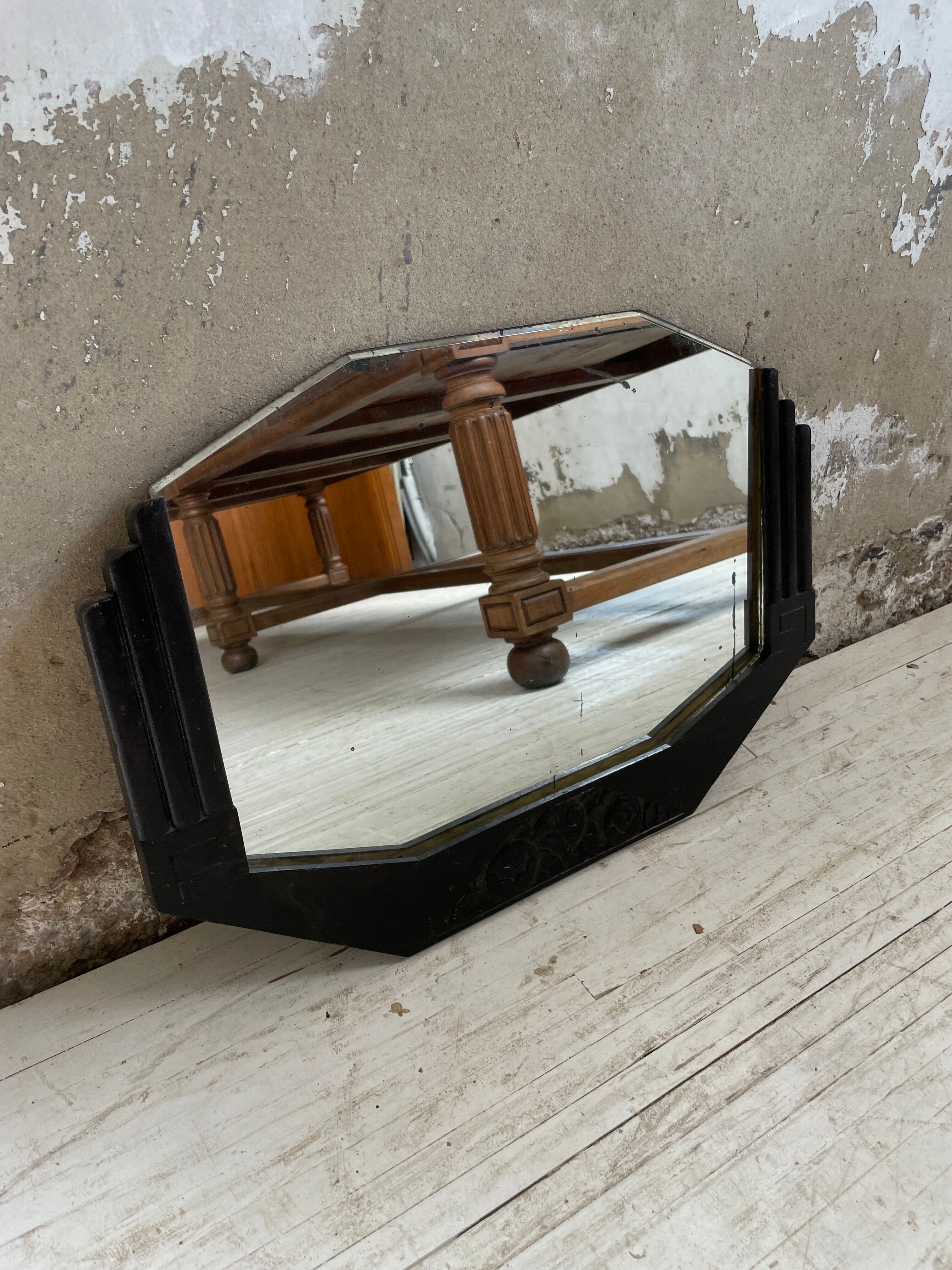 Black art deco mirror 65x46cm