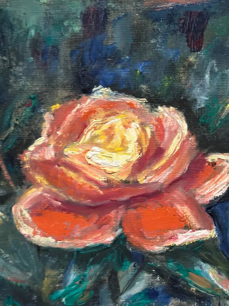 Original Swedish Oil on Canvas – “Yellow Rose” by B. Högsk – Signed – Vintage & Framed – 33 × 33 cm (13" × 13")