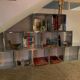 Modular bookcase, shelves composed of cubes facets of glass desselles