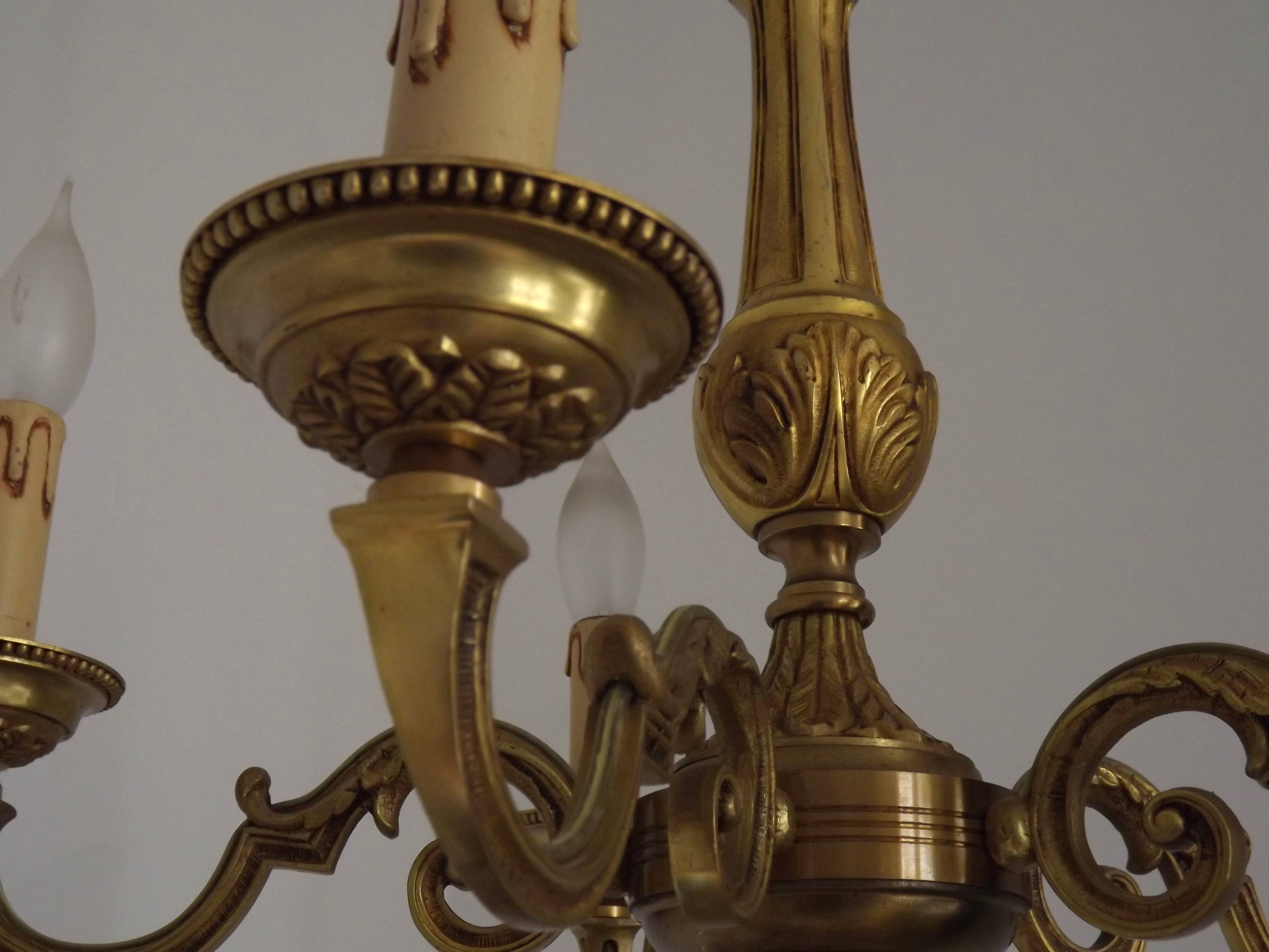 French Vintage Mid-Century Bronze 5-Light Traditional Style Chandelier