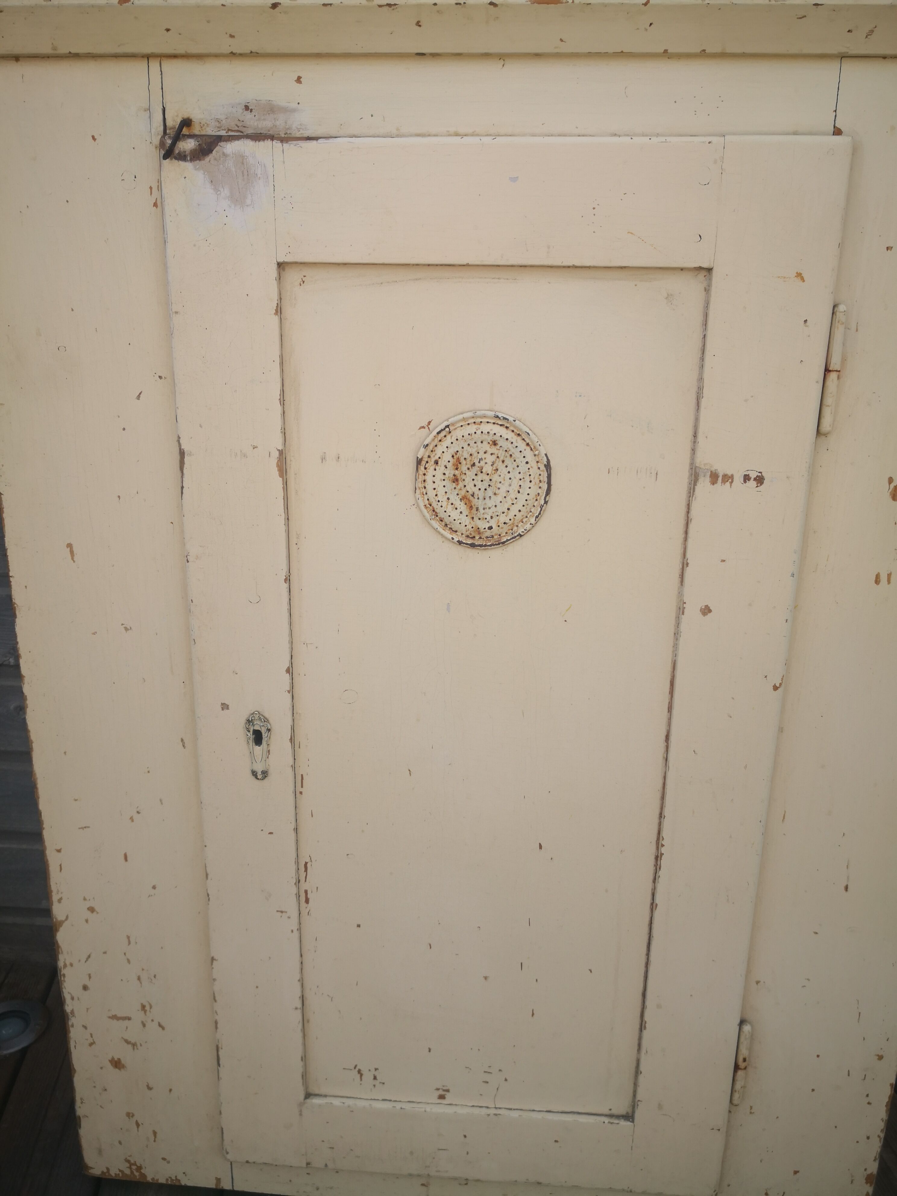 Vintage wooden pantry, old kitchen furniture