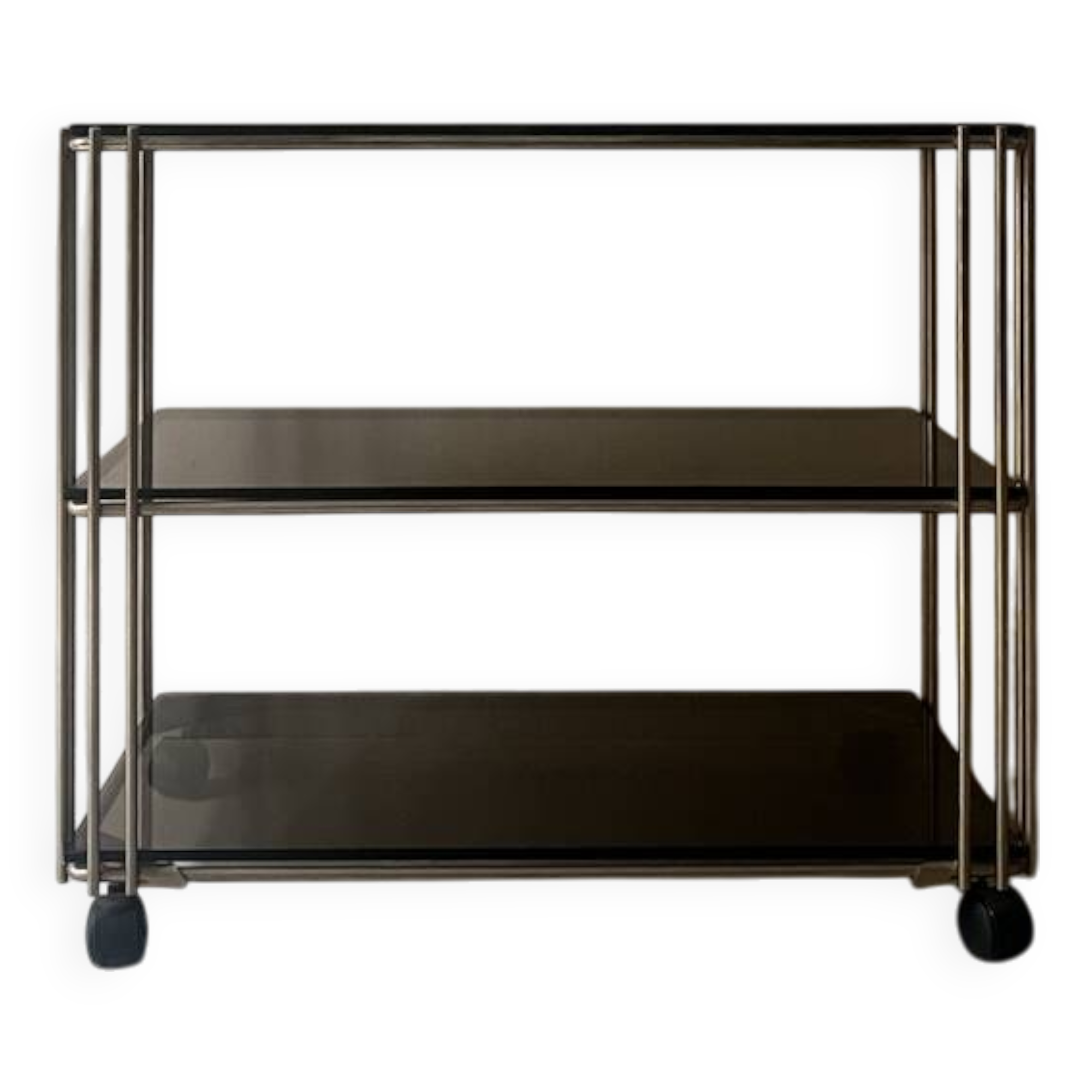 Hi-fi or TV cabinet in wired metal & smoked glass in the Sauze style, 1970