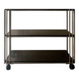 Hi-fi or TV cabinet in wired metal & smoked glass in the Sauze style, 1970