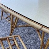 Table + 4 rattan chairs 1960/70