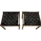 Pair of stools, leather and wood, 1960'