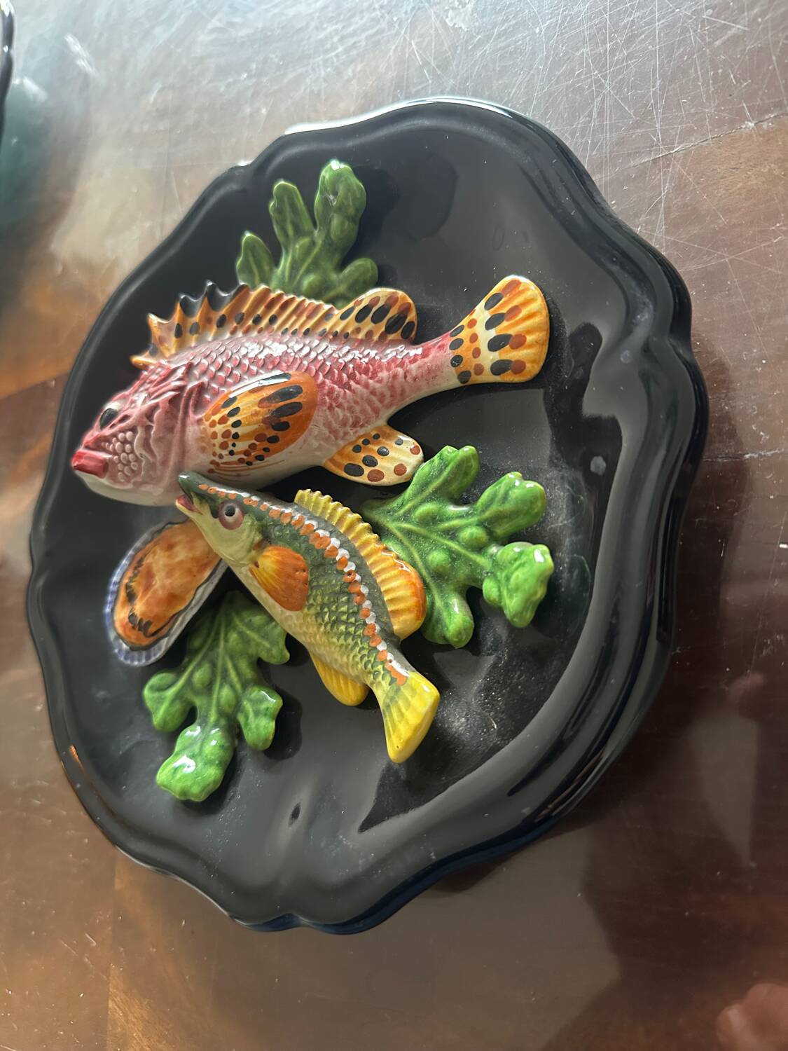 trompe l'oeil plate - Vallauris Majolica - Fish/Seafood -