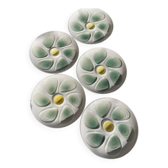5 assiettes à huitres faïencerie de Salins