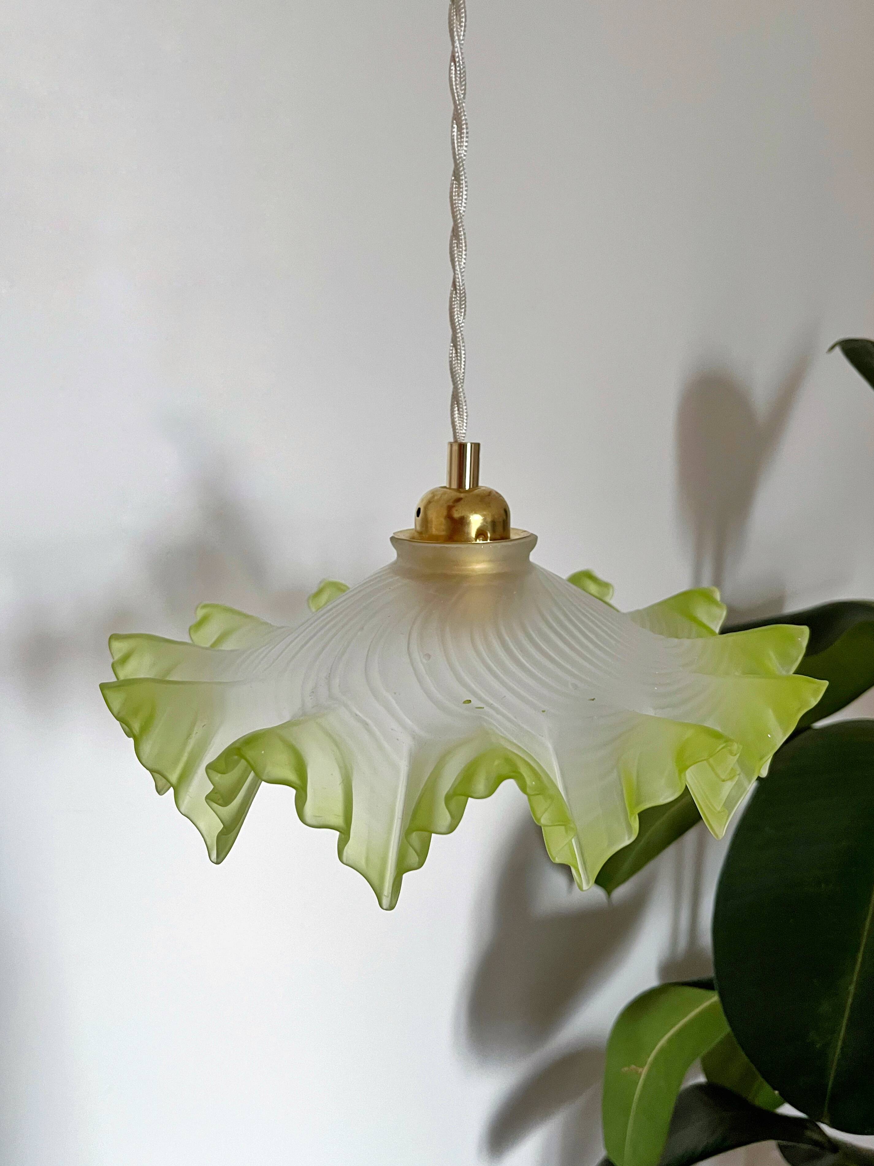 Vintage green and white serrated pendant light