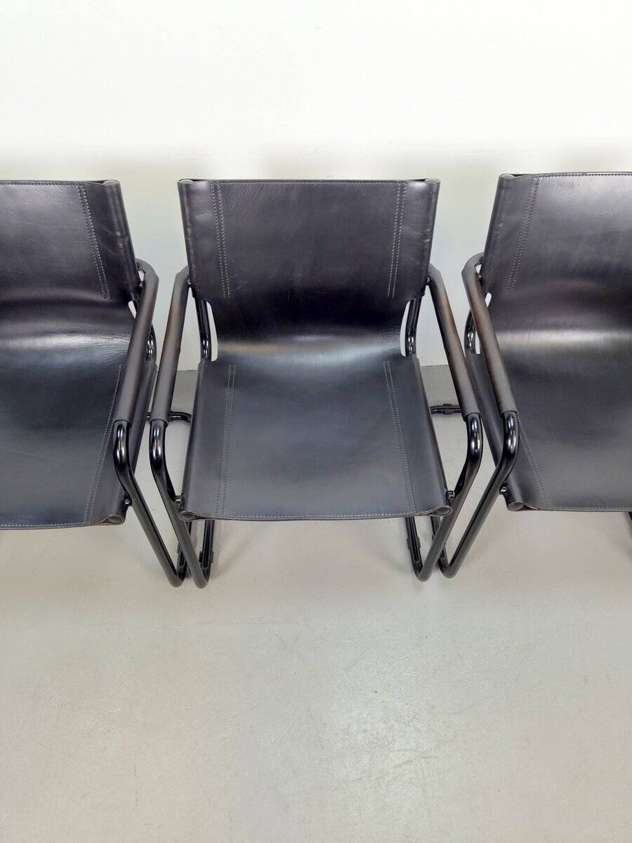 Mid-Century Modern Bauhaus Leather B34 Armchairs by Mart Stam & Marcel Breuer for Fasem, Italy, 1980, Set of 4