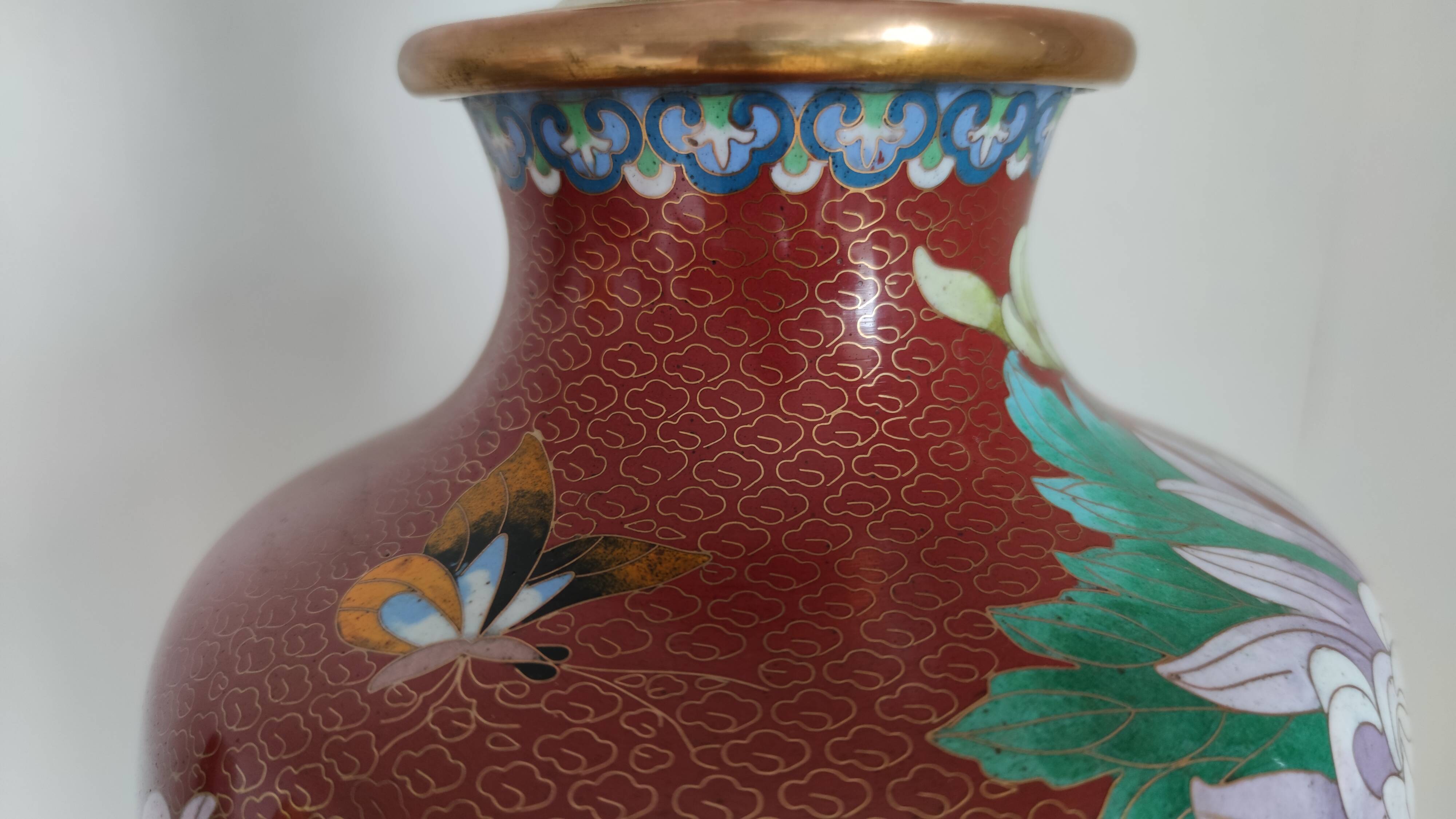 Large cloisonné lamp 77 a 100 cm of H , TBE
