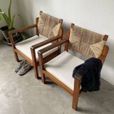 Pair of oak and straw armchairs, reconstruction style