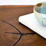 Round wooden coffee table walnut trunk