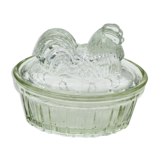 Beurrier en verre moulé poule
