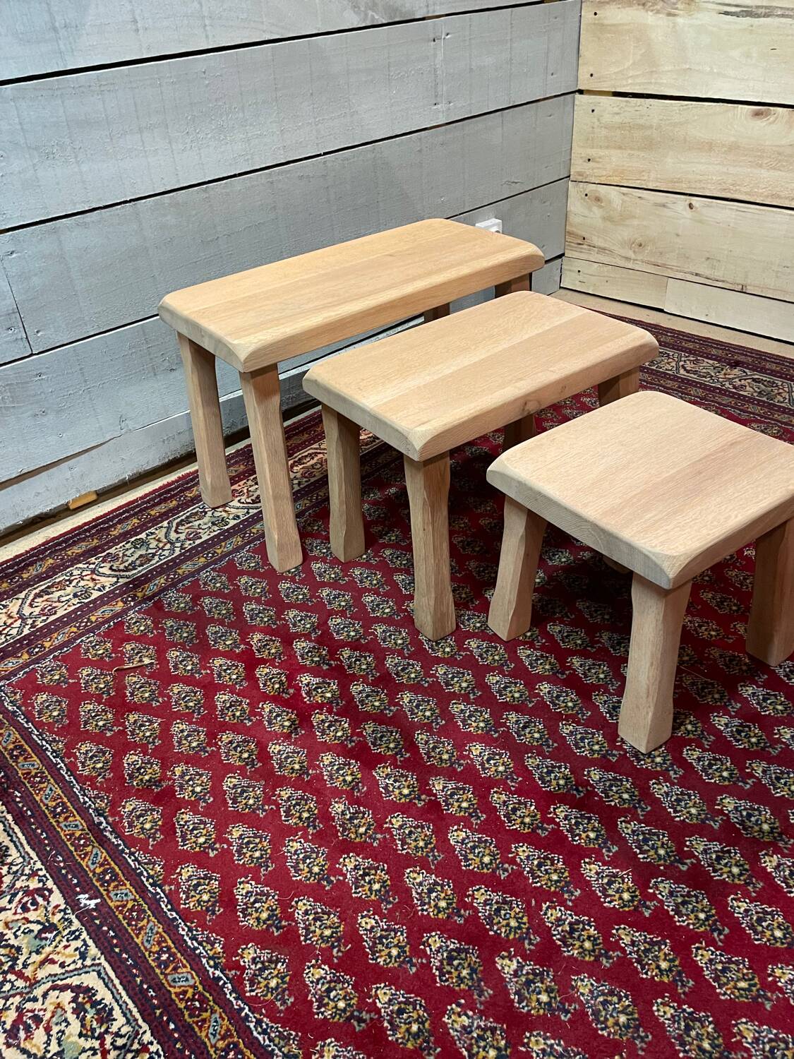 Vintage light wood nesting trio table