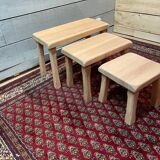 Vintage light wood nesting trio table