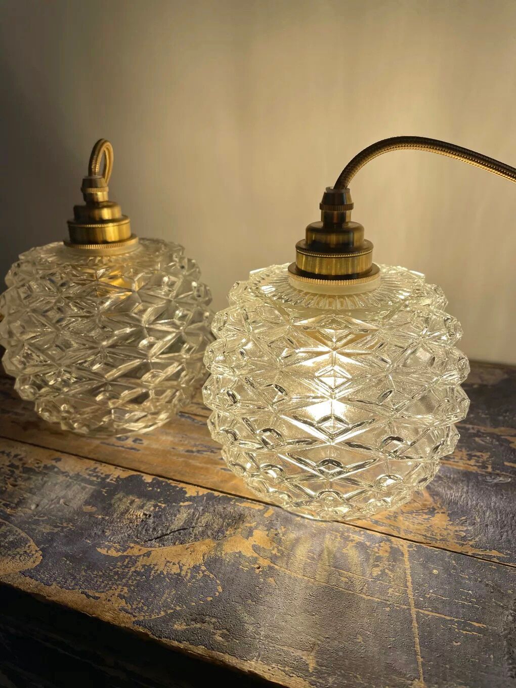 Set of two vintage walkmen in electrified chiseled glass to nine