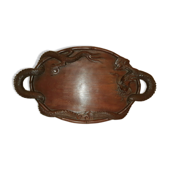 Ancient wooden tray carved from cor to dragon China Indochina