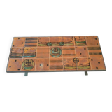 Table basse vintage en céramique – motif drakkar – design années 70