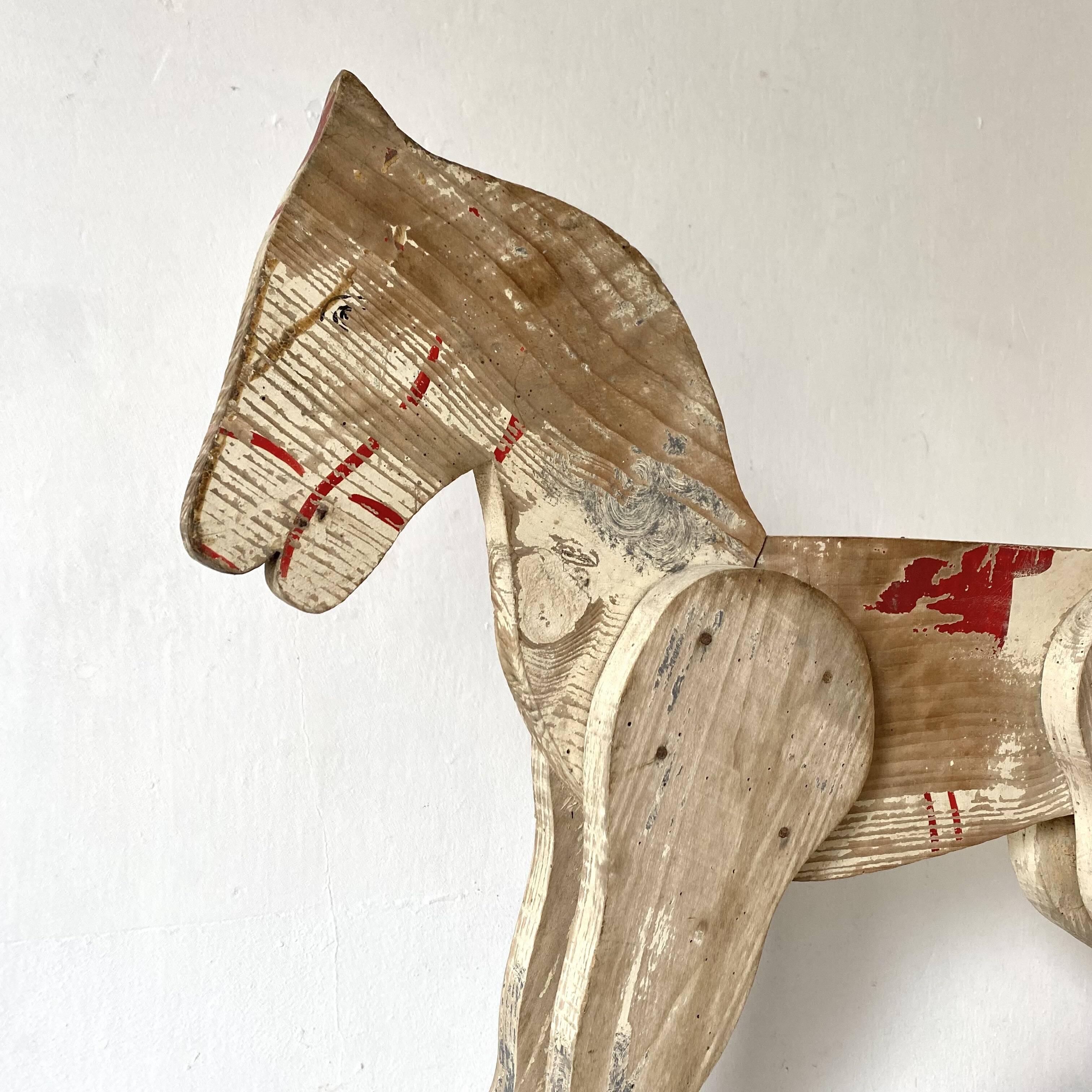 Wooden horse wall shelf, old toy