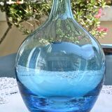 Vase boule soliflore Vintage verre bleu Aqua fait à la main années 90