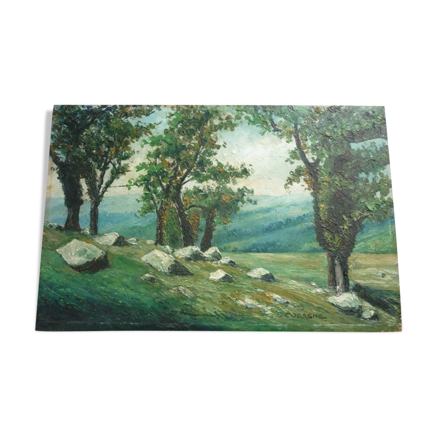Painting painting on landscape panel signed g cocagne