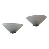Pair of vintage wall lights, brass and sandblasted glass, Italy 1980s