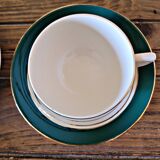 6 Digoin Sarreguemines green cups with gold trim (with saucers)