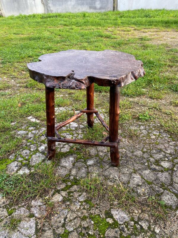 Table basse rondin Loupe d'orme? travail brutaliste années 60 70