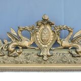 Glass or golden mirror of old fireplace 67x100cm pediment with chimeras