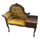 Baroque bench with gossip tablet, vintage mustard velvet, in good condition.