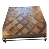 Large coffee table in oak and wrought iron