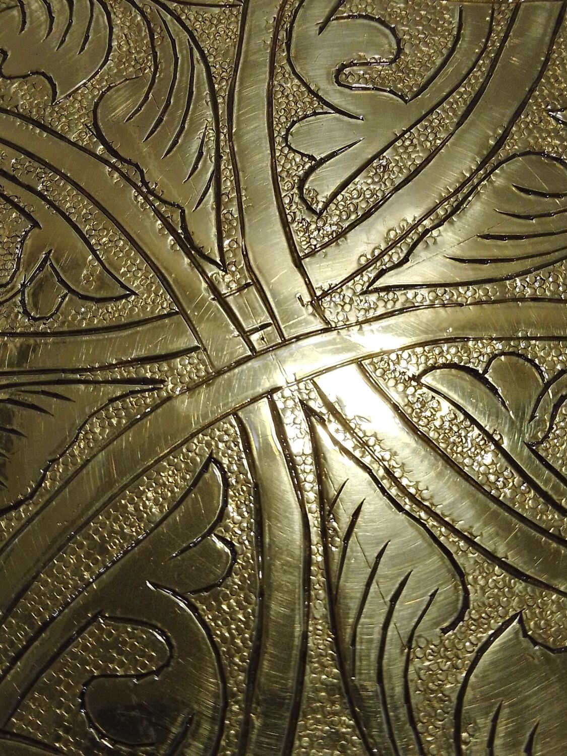 Chiseled solid brass tray North Africa