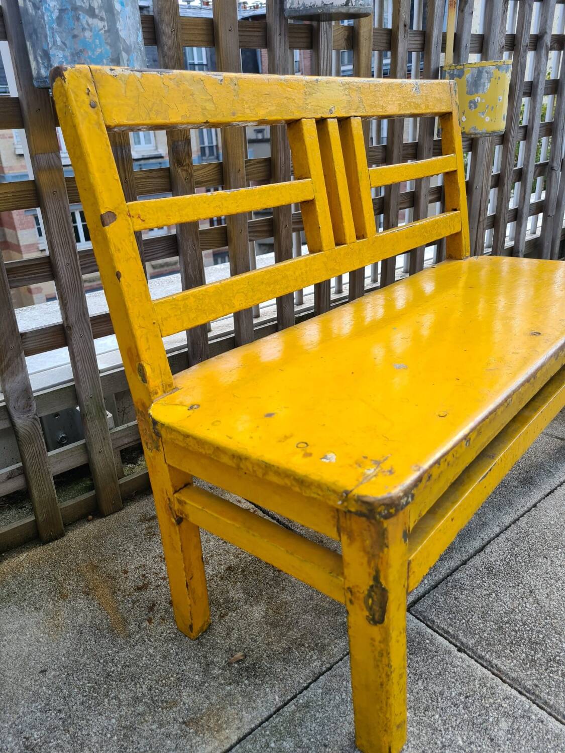 Yellow wooden school bench, 1960s