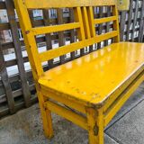 Banc d'écolier en bois jaune, années 60