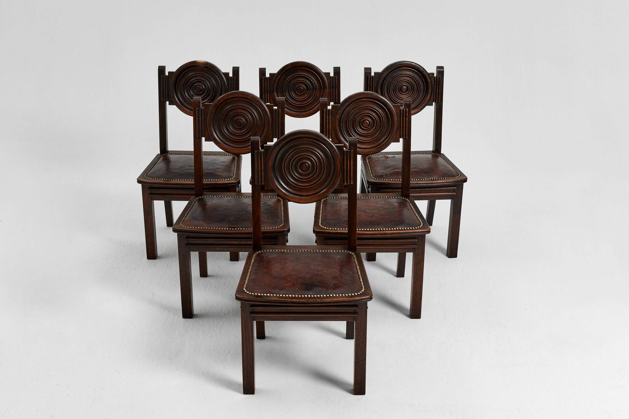 Ensemble de six chaises de salle à manger, acajou, France, années 1930 - Etienne Kohlmann