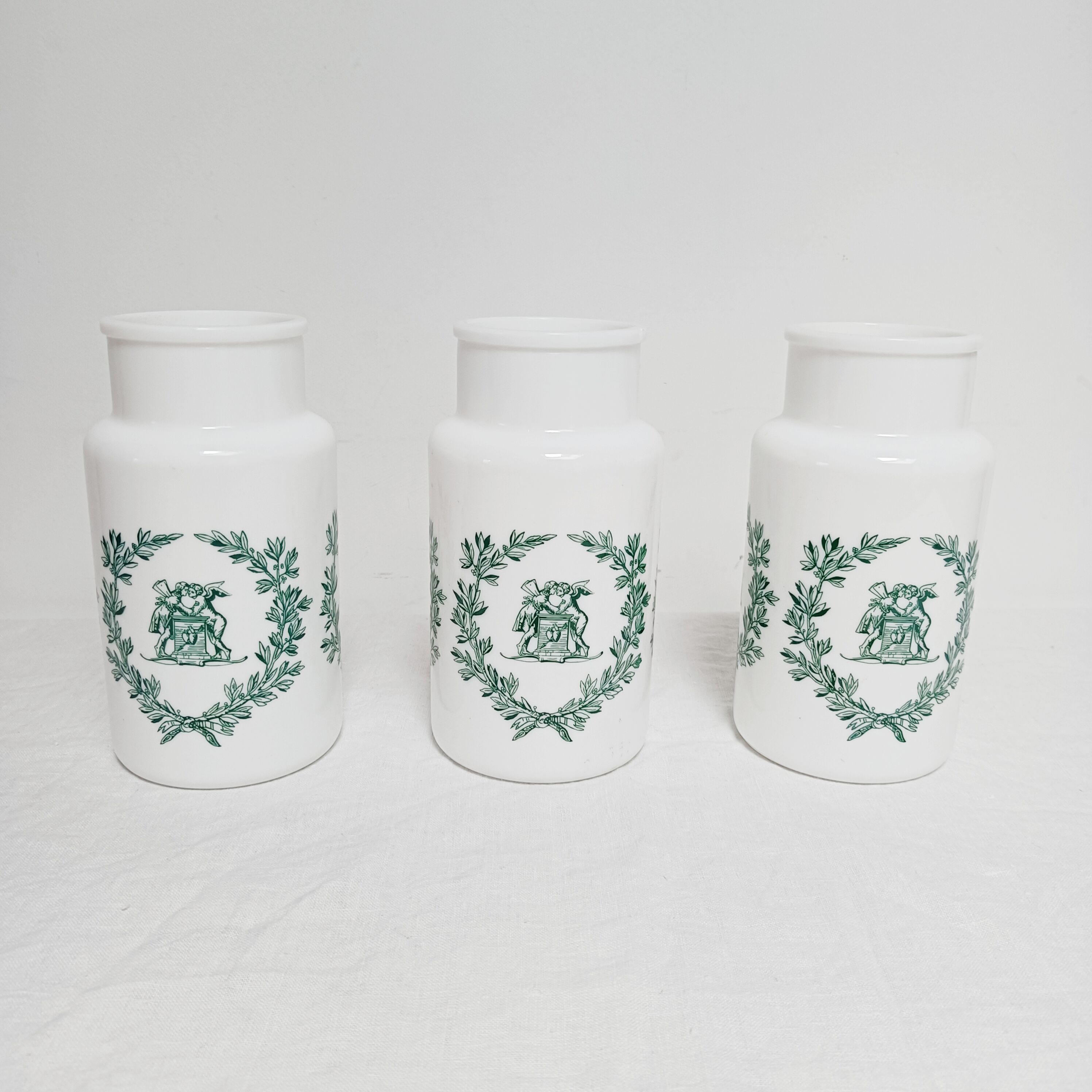 Set of 3 opaline apothecary pots
