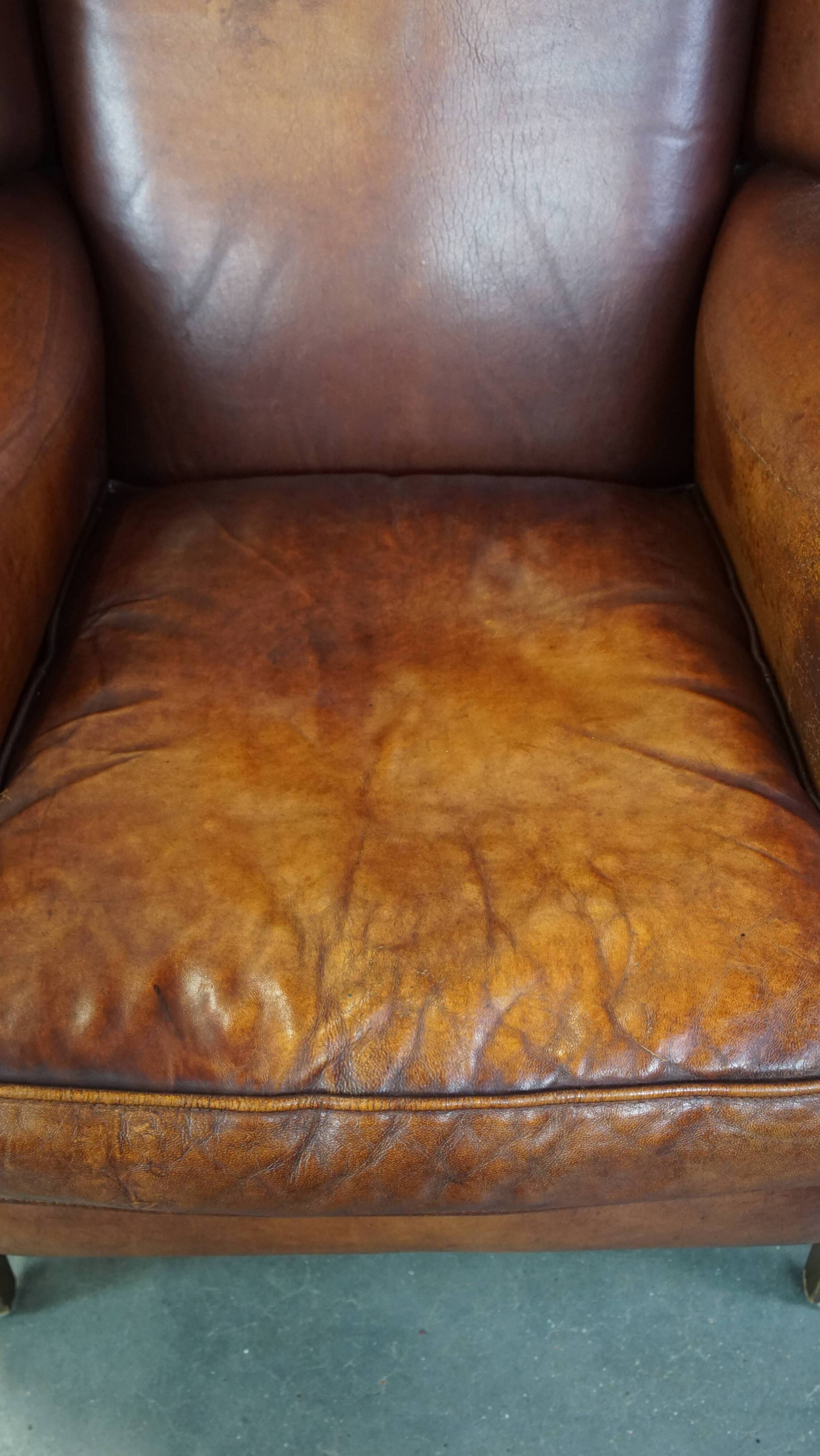 Vintage English-Style Sheepskin Leather Wingback Armchair