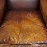 Vintage English-Style Sheepskin Leather Wingback Armchair