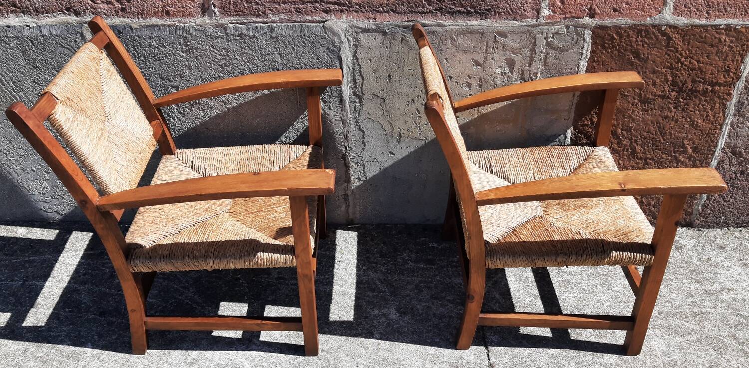 Paire de fauteuils paille (Josep Torres Clavé, 1936)
