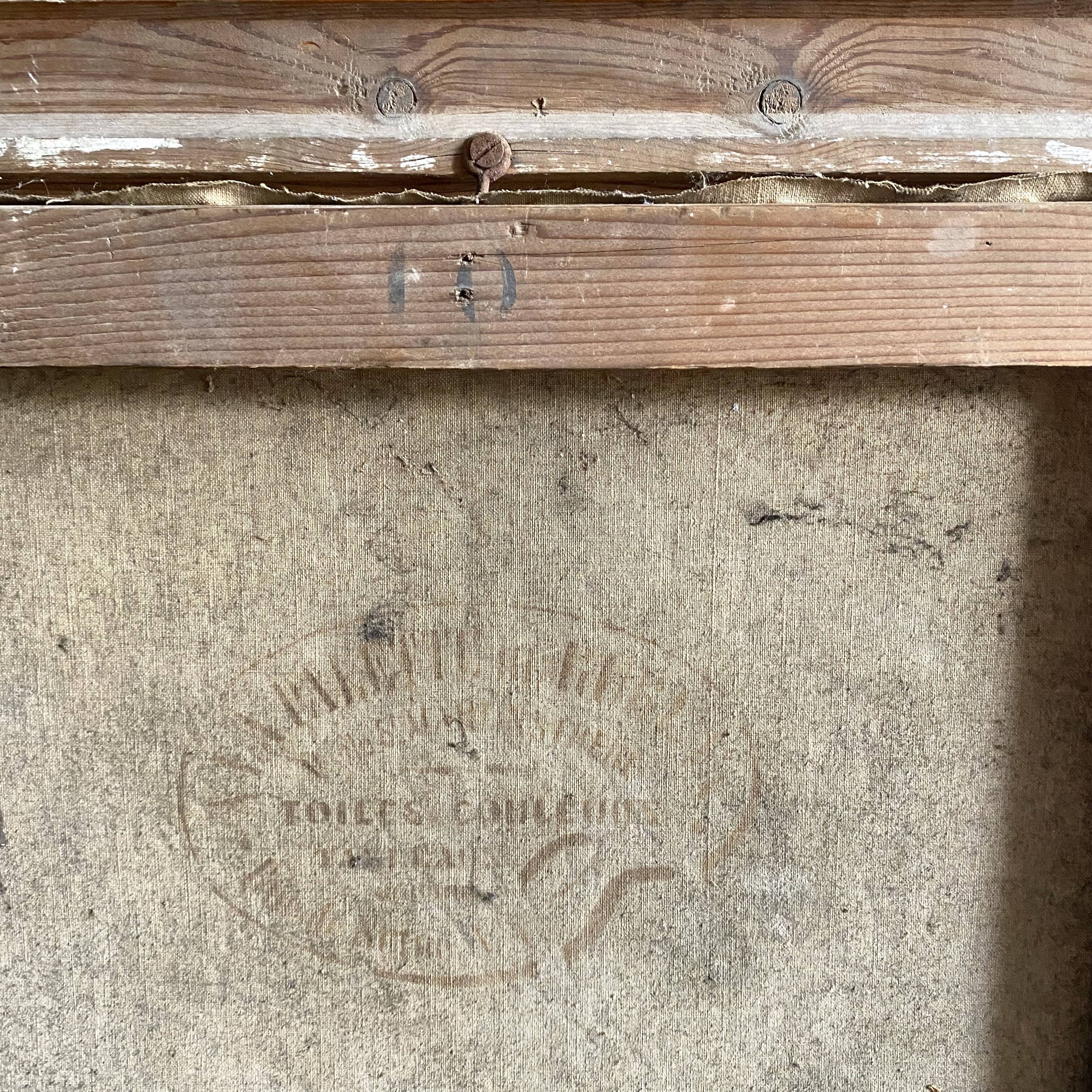 Old oil on canvas, wooded landscape with house, gilded frame.