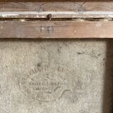 Old oil on canvas, wooded landscape with house, gilded frame.