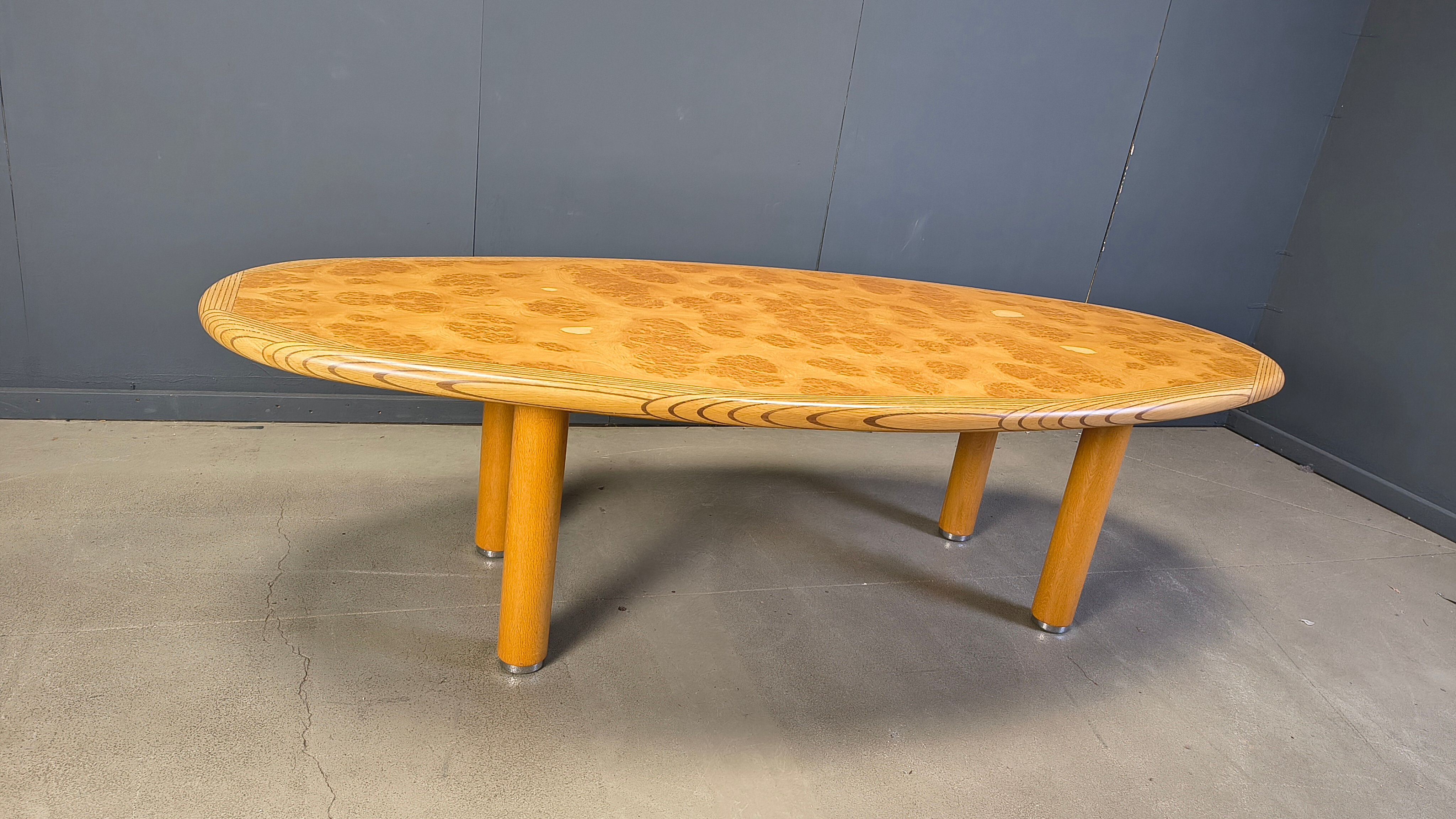 XXL dining table in burl and elm wood, 1980s