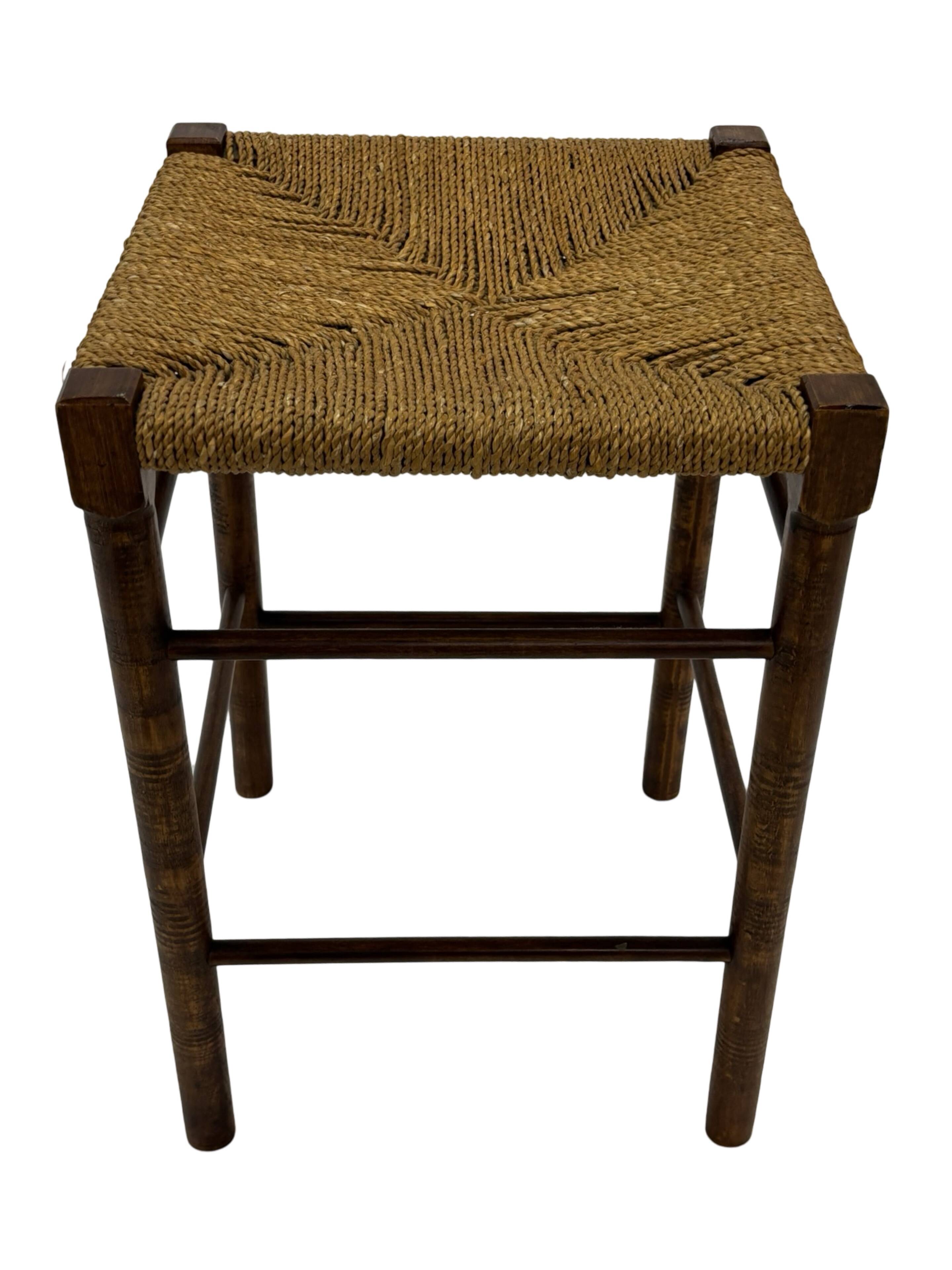 Vintage Wooden Stool With Rope Seat 60s Minimalist