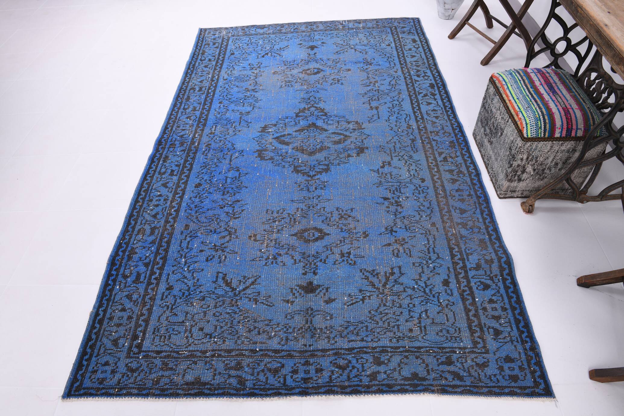 5x8 Blue Handmade Wool Vintage Rug, 163x268Cm SK 2726