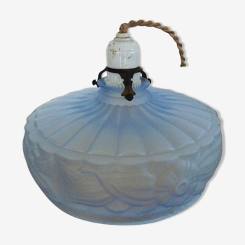 Art deco bluish glass hanging lamp