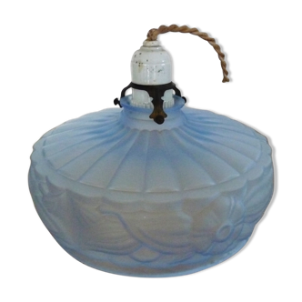 Art deco bluish glass hanging lamp