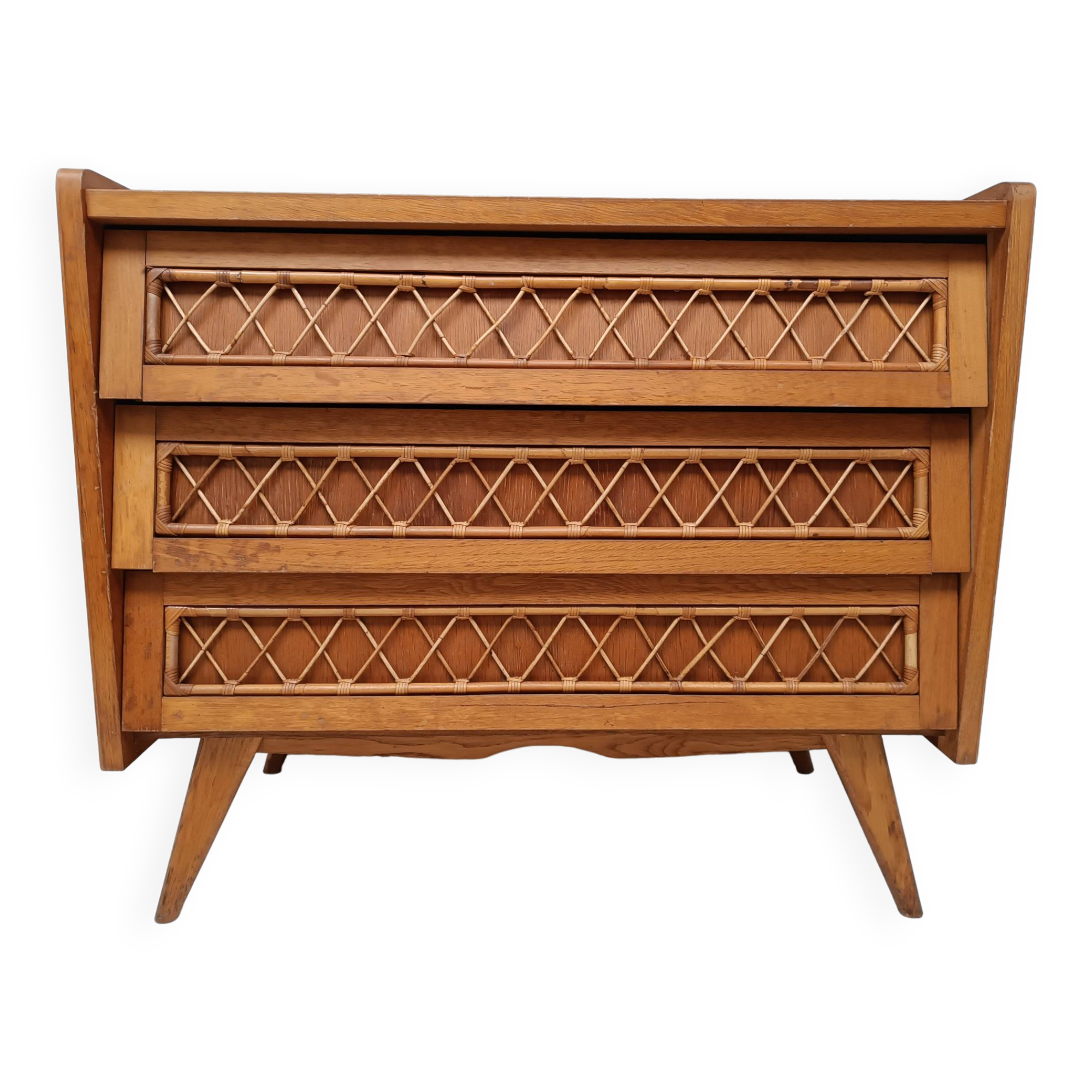 Vintage wood and rattan chest of drawers