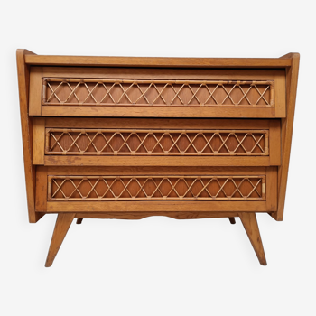 Vintage wood and rattan chest of drawers