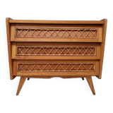 Commode bois et rotin vintage